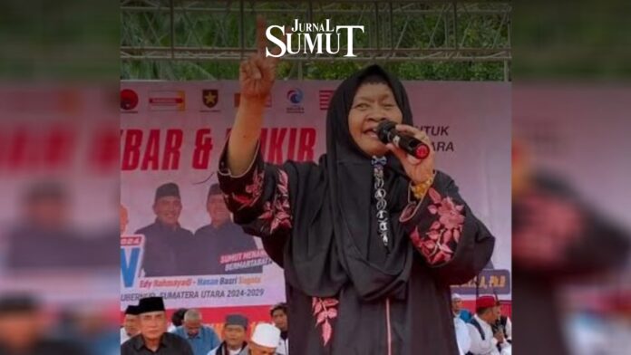 Farida Hannum Matondang, Ibu Kapolres Tapsel, berselawat dalam kampanye Edy-Hasan