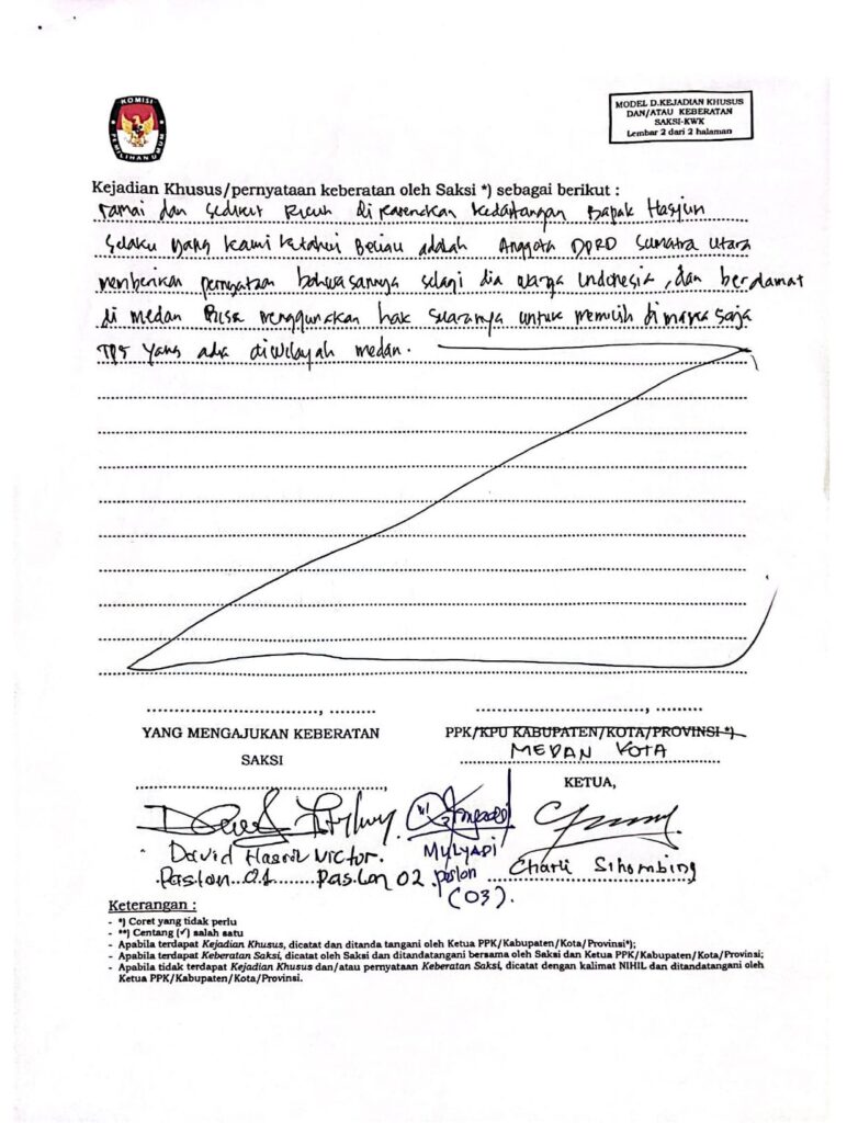 Surat Pemungutan Suara TPS Sei Rengas I